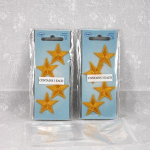 24-Count-1-Zoll-Gold-Sternapplikationen von Wrights, zum Aufbügeln, 2 Packungen mit 12 Stück, Anleitung auf der Rückseite der Karten, makellos, noch versiegelt, neu