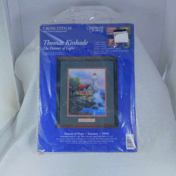 Vintage Thomas Kinkade Cross Stitch Kit "Beacon of Hope" by Candamar Designs, Finish Size 8 X 10, Lighthouse Design, Cross Stitch Kits-1996