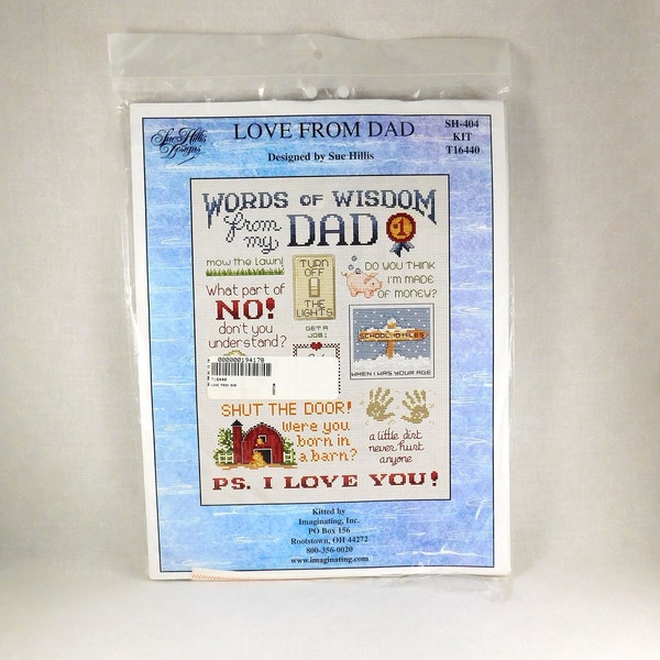 Vintage Cross Stitch "Love from Dad" Kit By Imaginating Inc. #404 Designer Sue Hillis, Undated, Cross Stitch, Vintage Craft, Words of Wisdom