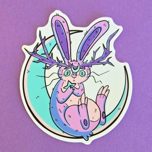 Moon Rabbit Sticker, Cute Bunny Sticker, Bunny and Stars, Vinyl, Water Bottle Sticker, Laptop Stickers, Cute Animal Sticker, Waterproof