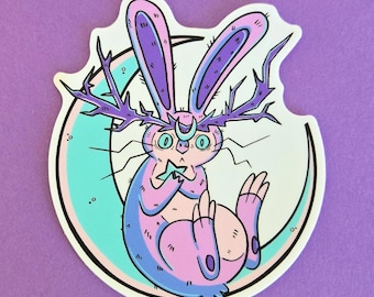 Moon Rabbit Sticker, Cute Bunny Sticker, Bunny and Stars, Vinyl, Water Bottle Sticker, Laptop Stickers, Cute Animal Sticker, Waterproof