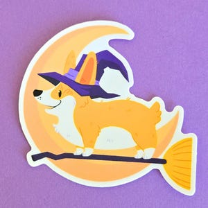 Halloween Corgi Witch Sticker, Vinyl, Water Bottle Sticker, Corgi Lover, Dog Sticker, Laptop Sticker, Corgi, Cute Animal Sticker, Corgi Gift