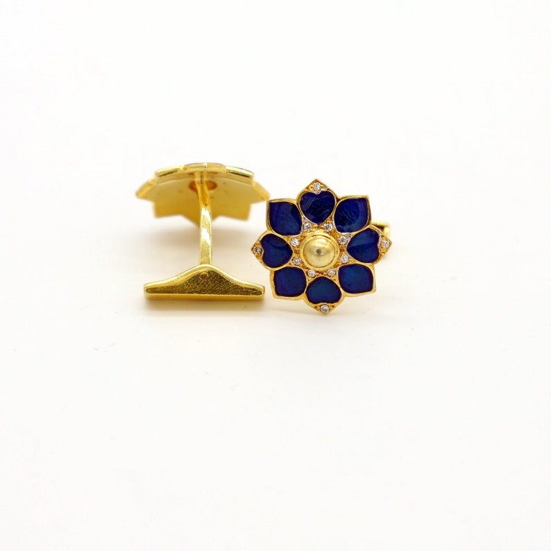 Gold Cufflinks -Enamel -Anniversary gift for shops Husband or Wedding Cufflinks for groom-Sterling Silver Cufflinks-Gift For Her-valentine's day