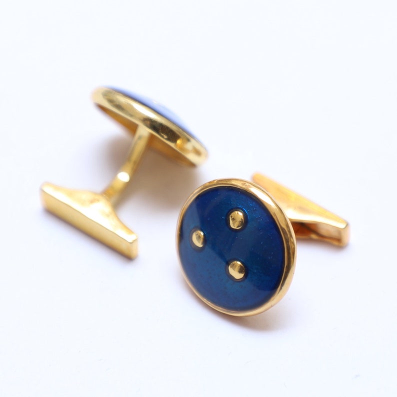 Blue Woollen Pattern Design Round Mens Cufflinks Cuff Links Gift Blue Woollen Pattern Design Round Mens Cufflinks Cuff Links Gift