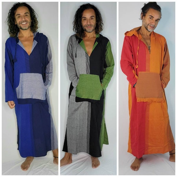 Men's or women's nightshirt boho AF cotton   pocket and hood kaftan herren caftan