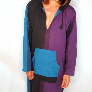 Men's or women's nightshirt boho AF cotton   pocket and hood purple and blue kaftan herren caftan thobe