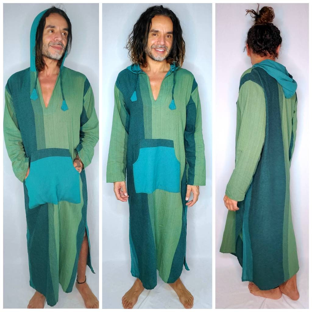 Men's or women's nightshirt boho AF cotton   pocket and hood …