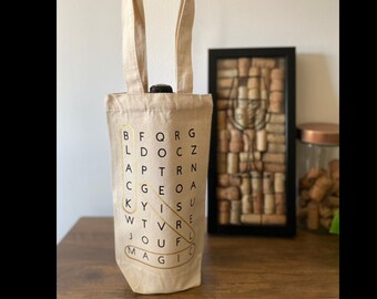 Sac fourre-tout à vin en toile -- Black Girl Magic -- Cadeau de demoiselle d’honneur au vin, fourre-tout cadeau de vin de Noël, caddie à vin en toile