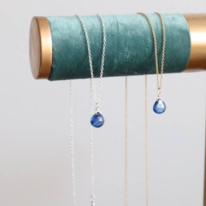 Dainty short gold filled or 925 sterling silver blue kyanite necklace