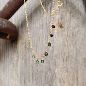 Dainty handmade gold filled or silver green sapphire or ruby necklace
