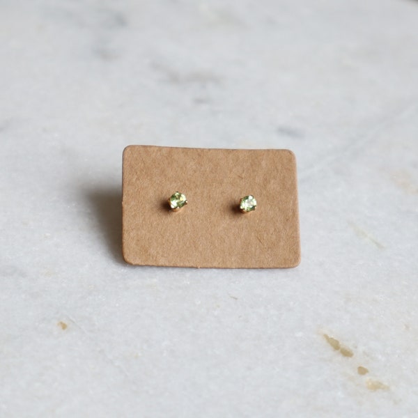 Tiny 3mm studs with peridot in gold filled or silver