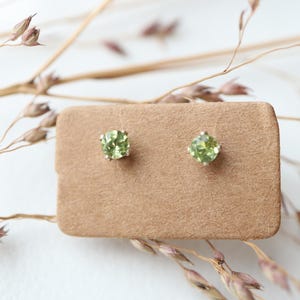 Tiny 3mm studs with peridot in gold filled or silver