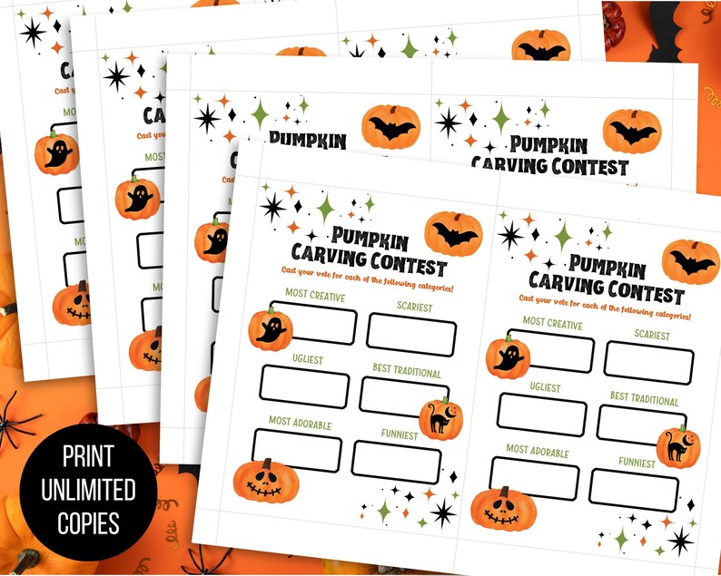 Printable Pumpkin Carving Contest Voting 5 X 7" Ballot, Halloween Party ...