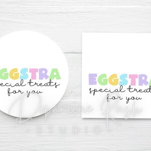Golosinas especiales de Eggstra imprimibles para usted Etiquetas de galletas cuadradas y redondas de 2", etiquetas de galletas de Pascua, golosinas de cesta de Pascua, descarga digital