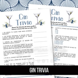 Printable Gin Trivia, Gin Games, Gin Tasting Activities, Bar trivia, Gin Tasting Party Games, Adult Party Games, Digital Download