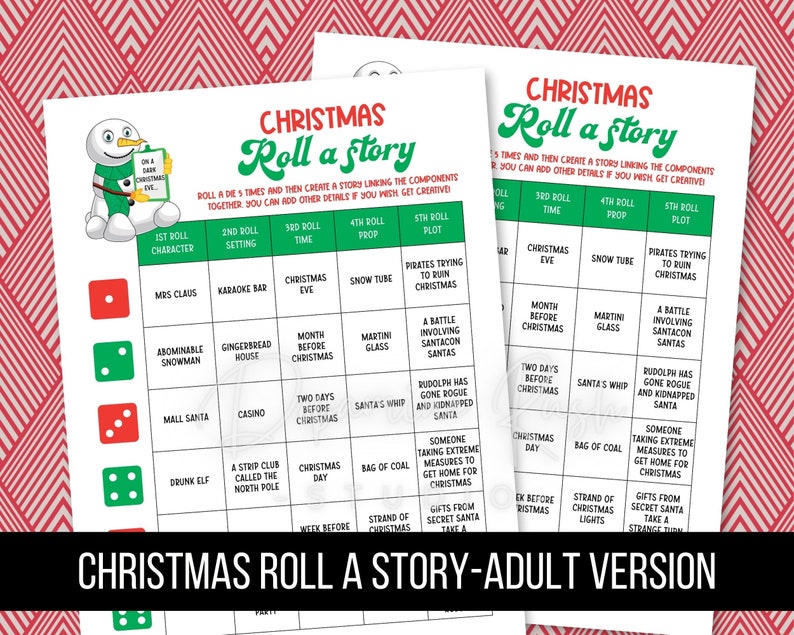 Printable Christmas Roll A Story Game for Adults, Adult Christmas Games ...