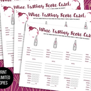 Printable Wine Tasting Score Card, Score Card for 4 Wines, Wine Tasting ...