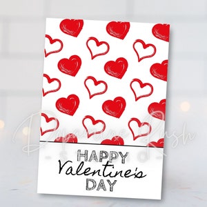 Printable Valentine’s Day Cookie Card 3.5 x 5”, Happy Valentine’s Day Red Hearts Cookie Card, Cookie Gift Tag, Digital Download