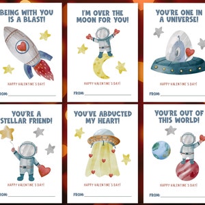 Weltraum Valentinstag 2,75 x 3,75 "Druckbare Karten, Valentinstagskarten für Kinder, Weltraum Klassenzimmer Valentinstag, digitaler Download