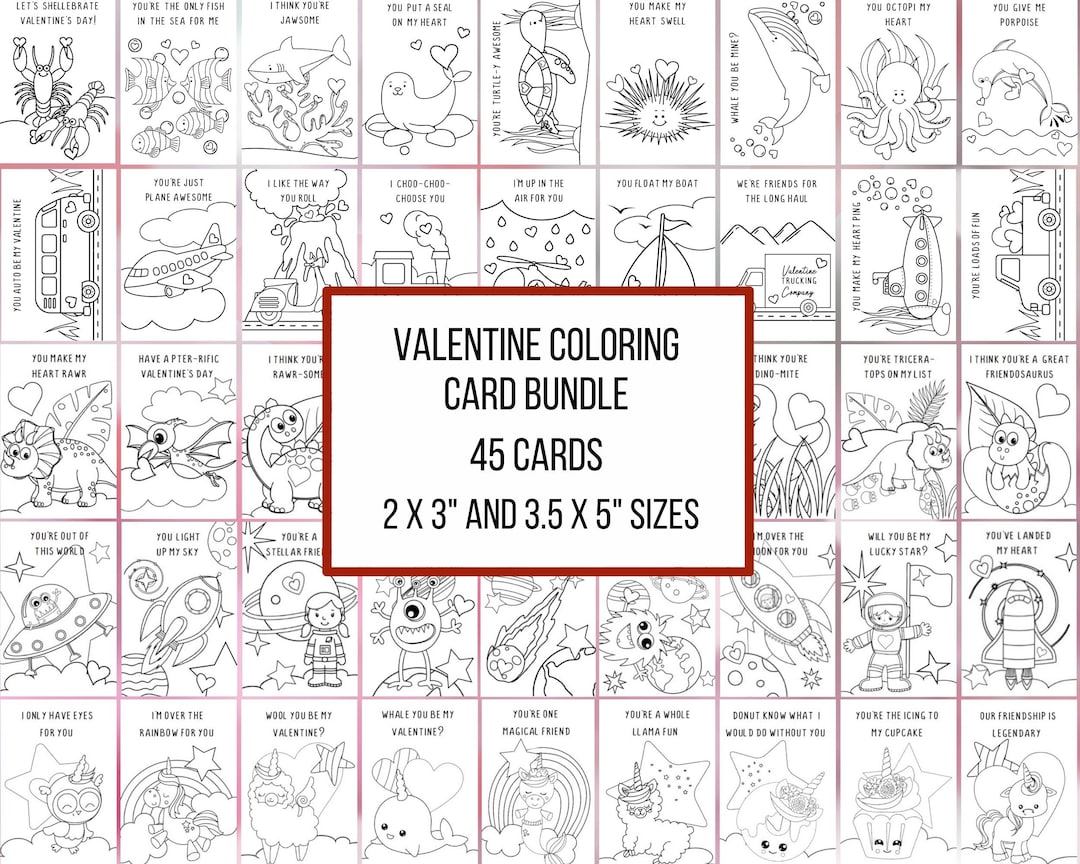 Printable Valentine’s Day Coloring Cards, Classroom Valentines ...