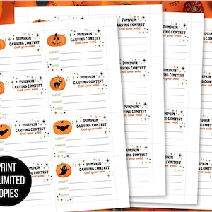 Printable Pumpkin Carving Contest Voting Ballot 3.5 X 2.5”, Halloween ...