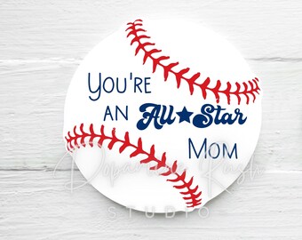 Printable You’re An All-Star Mom 2” Round Cookie Tags, All-Star Mom Cupcake Toppers, Printable Baseball Mom cookie tags, Digital Download