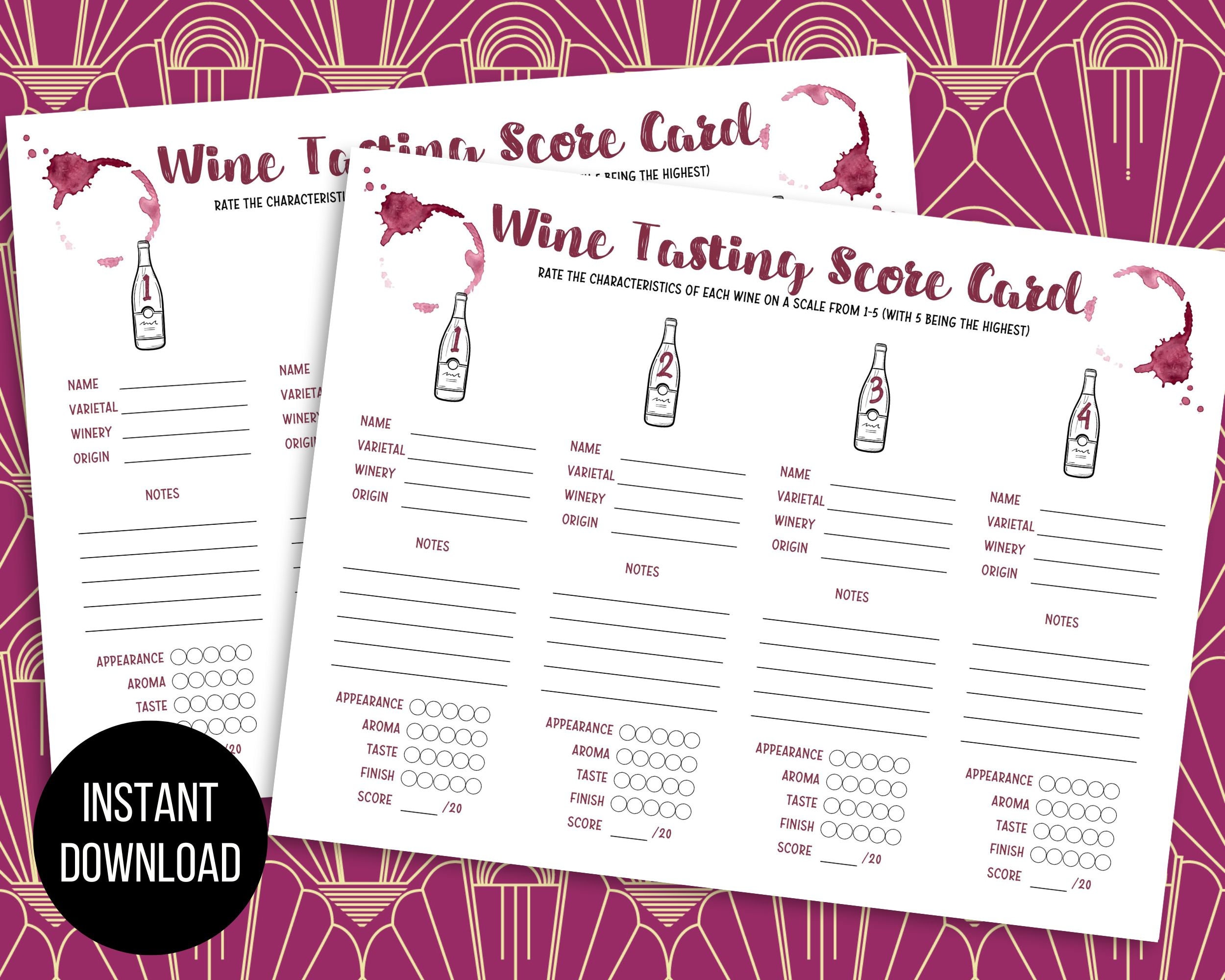 Printable Wine Tasting Score Card, Score Card for 4 Wines, Wine Tasting Party, Wine Rating Sheet ...