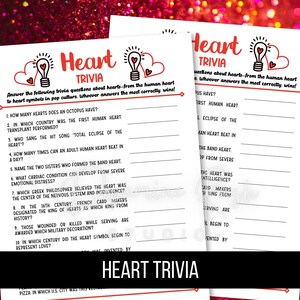 Printable Heart Trivia, Valentine’s Day Games, Valentine Trivia, Heart Trivia Questions, Printable Trivia Games, Digital Download