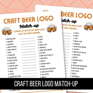 Printable Craft Beer Logo Match-up, Beer Games, Games for Adults, Printable Trivia Games, Brewery Logo Games, Digital Download