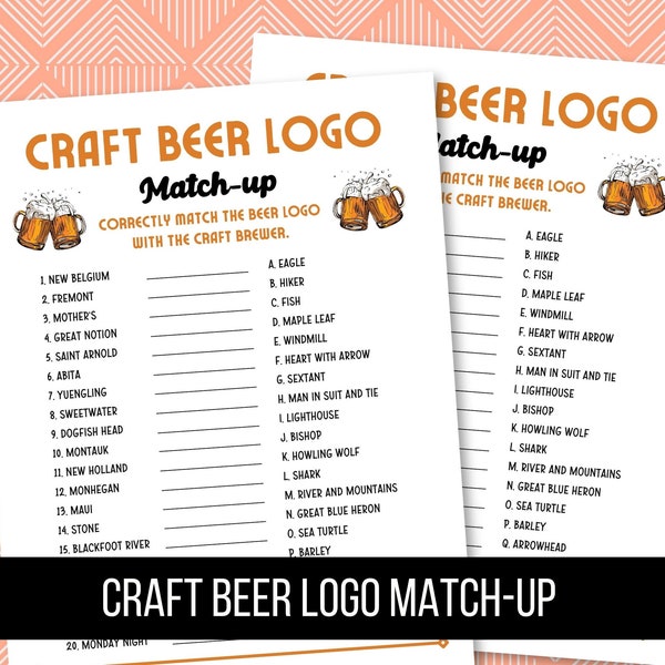 Printable Craft Beer Logo Match-up, Beer Games, Games for Adults, Printable Trivia Games, Brewery Logo Games, Digital Download