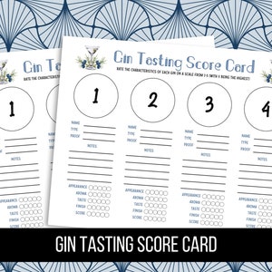 Druckbare Gin-Tasting-Score-Karte, Score-Karte für 4 Gins, Gin-Tasting-Party, Gin-Bewertungsblatt, Gin-Tasting-Matte, digitaler Download