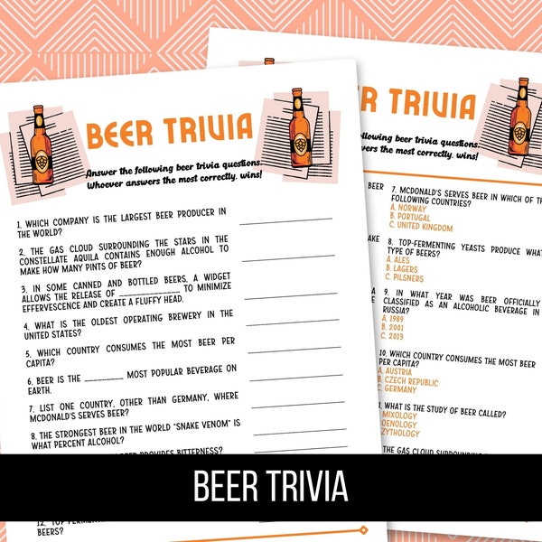 Printable Beer Trivia, Beer Games, Downloadable Beer Games, Bar trivia, Brewery Games, Interesting beer facts, Digital Download