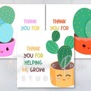 Etiquetas cuadradas de agradecimiento al maestro imprimibles, gracias por ayudarme a cultivar etiquetas, etiquetas de regalo para maestros, etiquetas de cactus para maestros, descarga digital
