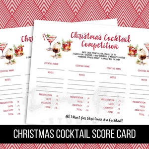 Scheda di valutazione del concorso di cocktail natalizio stampabile per 4, 5 o 6 cocktail, scheda di valutazione del concorso di cocktail natalizio, download digitale