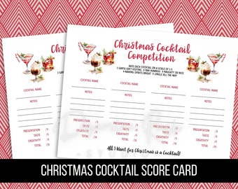 Printable Christmas Cocktail Competition Score Card for 4,5, or 6 Cocktails, Christmas Cocktail Contest Rating Sheet, Digital Download