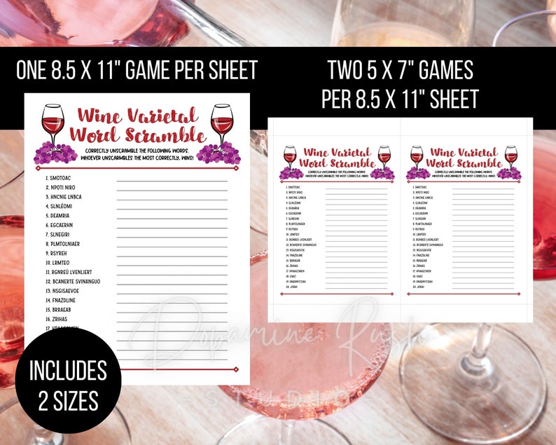 Printable Wine Varietal Word Scramble Wine Party Games - Etsy