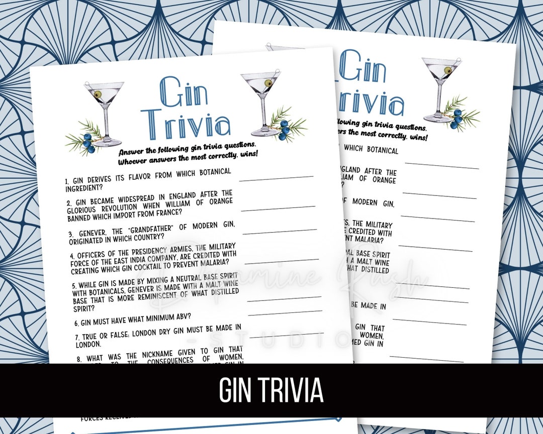 Printable Gin Trivia Gin Games Gin Tasting Activities Bar Etsy