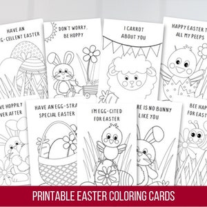 Cartes de Pâques imprimables à colorier, activité de coloriage de Pâques pour enfants, étiquettes imprimables de panier de Pâques, téléchargement numérique