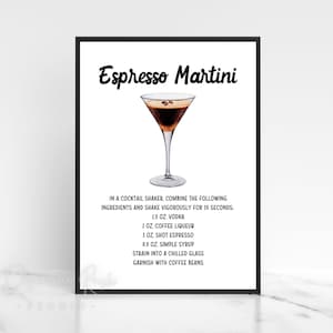 Printable Self-Serve Espresso Martini Cocktail 8x10” Sign, Espresso Martini Recipe Cards 5x7”, Bar Signs, Drink Recipes, Digital Download