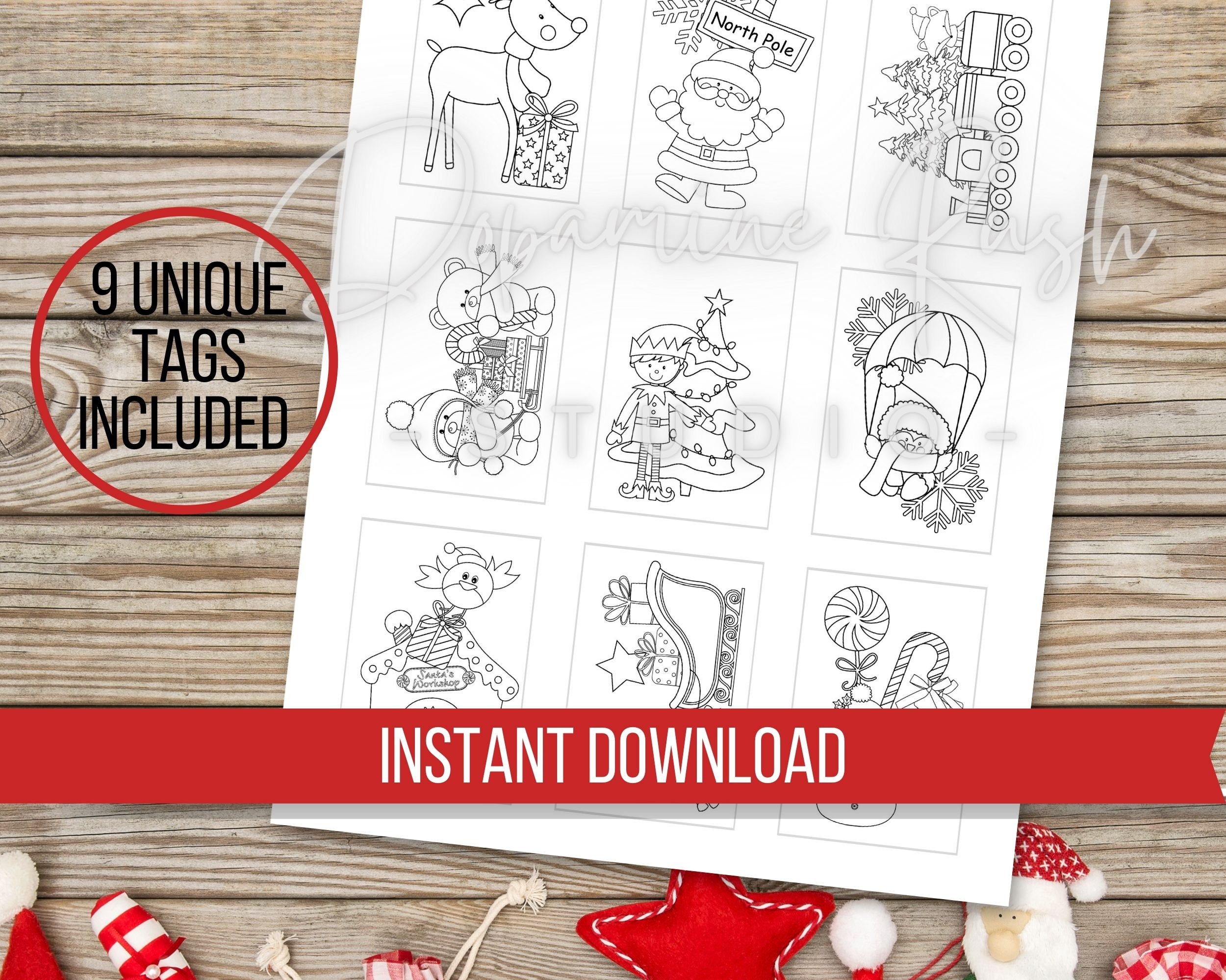 Printable Christmas Coloring Gift Tags Printable Christmas | Etsy