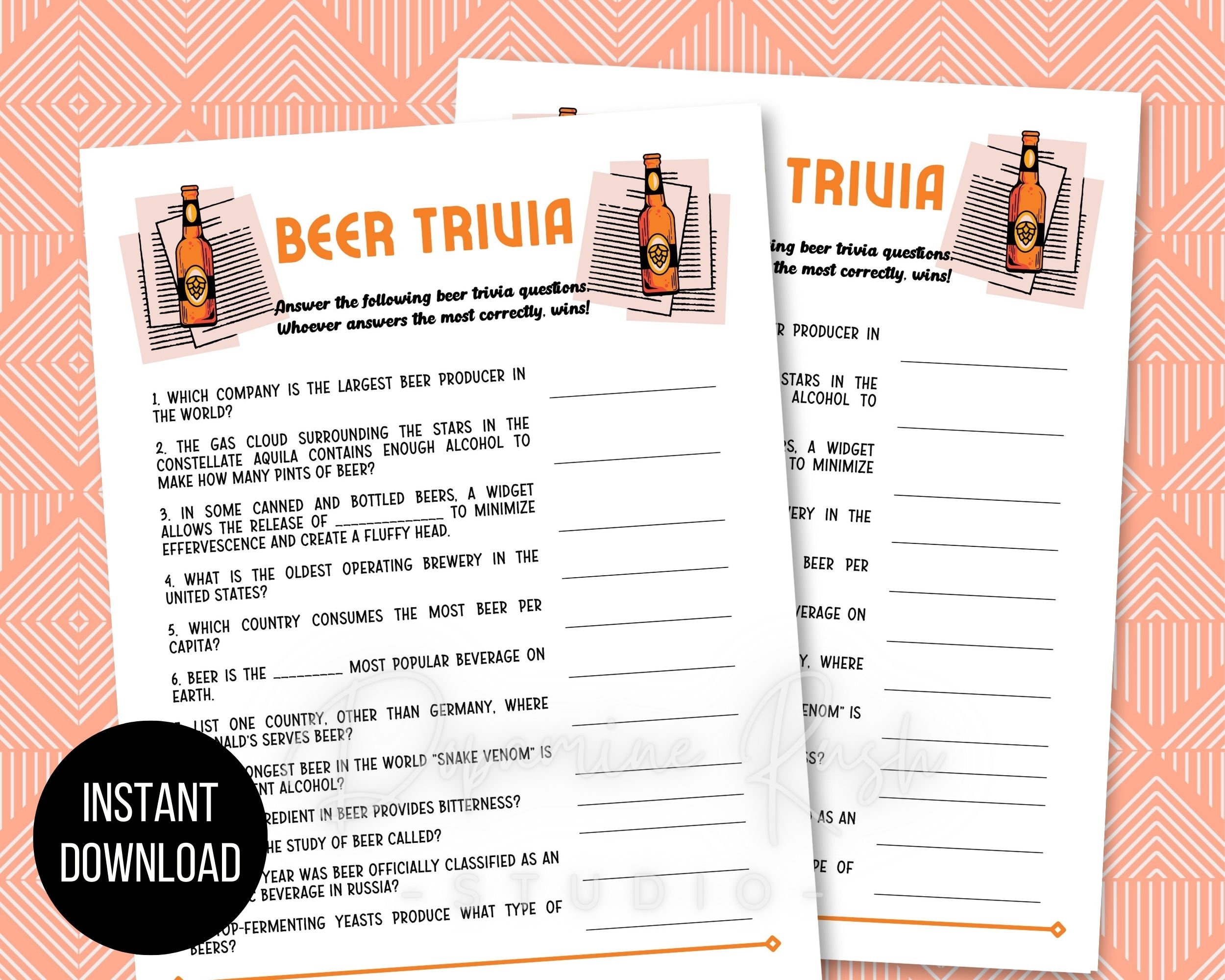 Printable Beer Trivia, Beer Games, Downloadable Beer Games, Bar Trivia