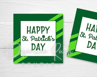 Printable St. Patrick’s Day Square Cookie Tags, Green Striped Cookie Tags, Printable St. Patrick's Day Gift Tags, Digital Download