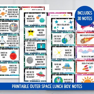 Notes de boîte à lunch imprimables, blagues sur l'espace, faits et mots encourageants Notes de boîte à lunch, cartes de boîte à lunch, téléchargement numérique