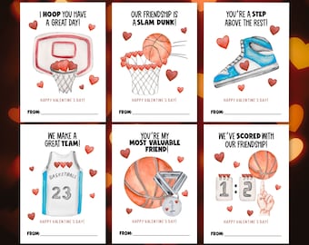 Printable Basketball Valentine 2.75 x 3.75" Cards, Basketball Classroom Valentines, Kids Valentines, Sports Valentines, Digital Download