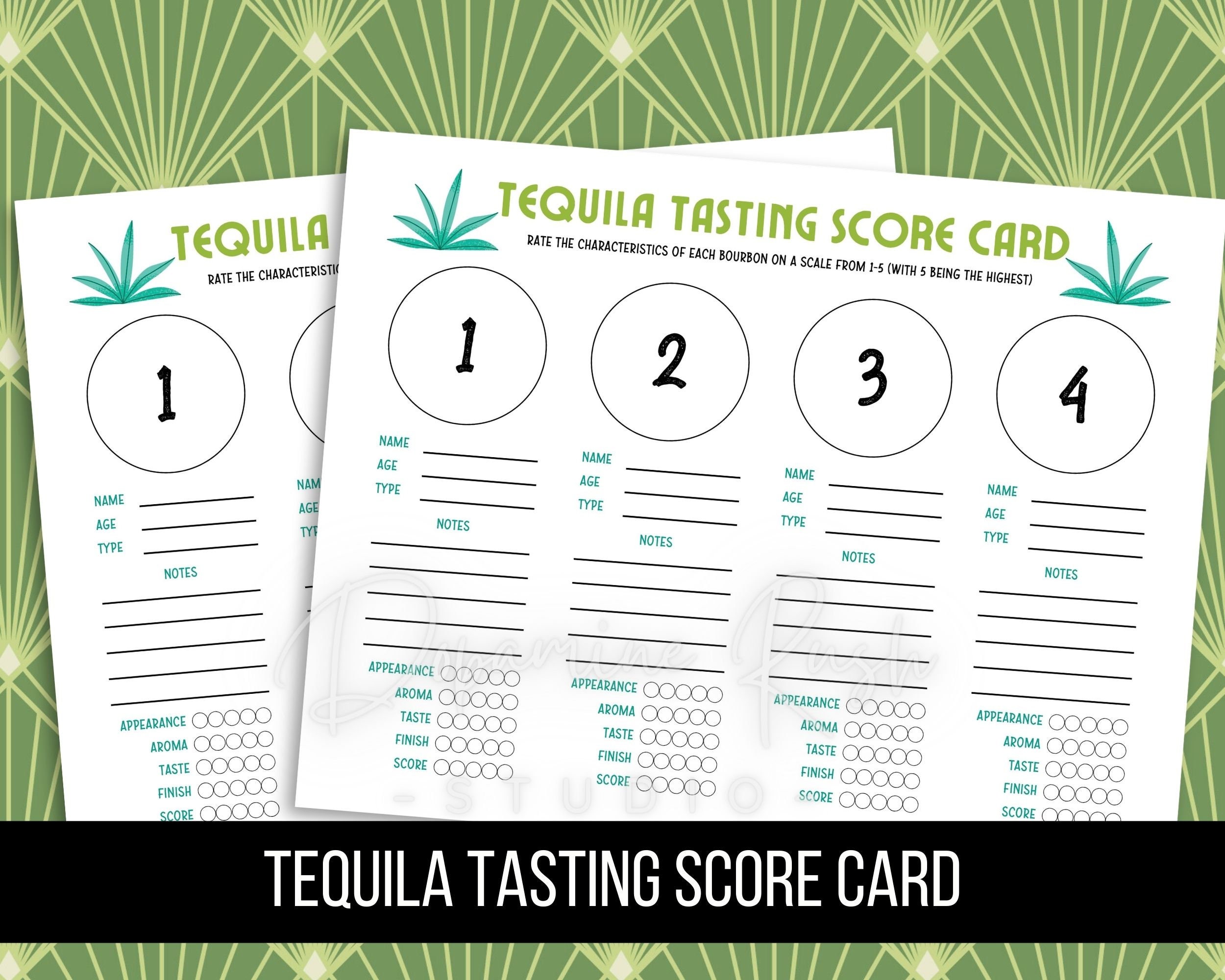 Printable Tequila Tasting Score Card for 4 Tequilas, Tequila Tasting