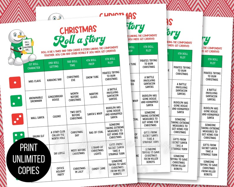 Printable Christmas Roll A Story Game for Adults, Adult Christmas Games ...