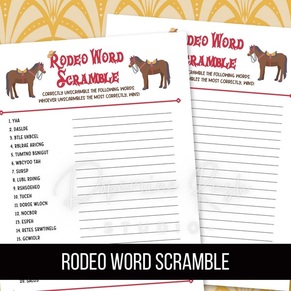 Printable Rodeo Word Scramble, Western-theme party games, Kids Rodeo Games and Activities, Kids Party Games, Digital Download