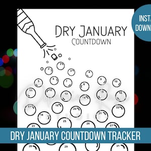 Afdrukbare Dry January Countdown Tracker, geen alcoholuitdaging, Dry January-kalender, afdrukbare Health Habit Tracker, digitale download