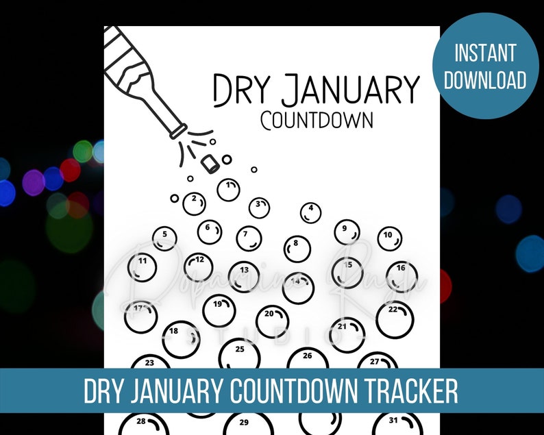 Printable Dry January Countdown Tracker, No Alcohol Challenge, Dry
