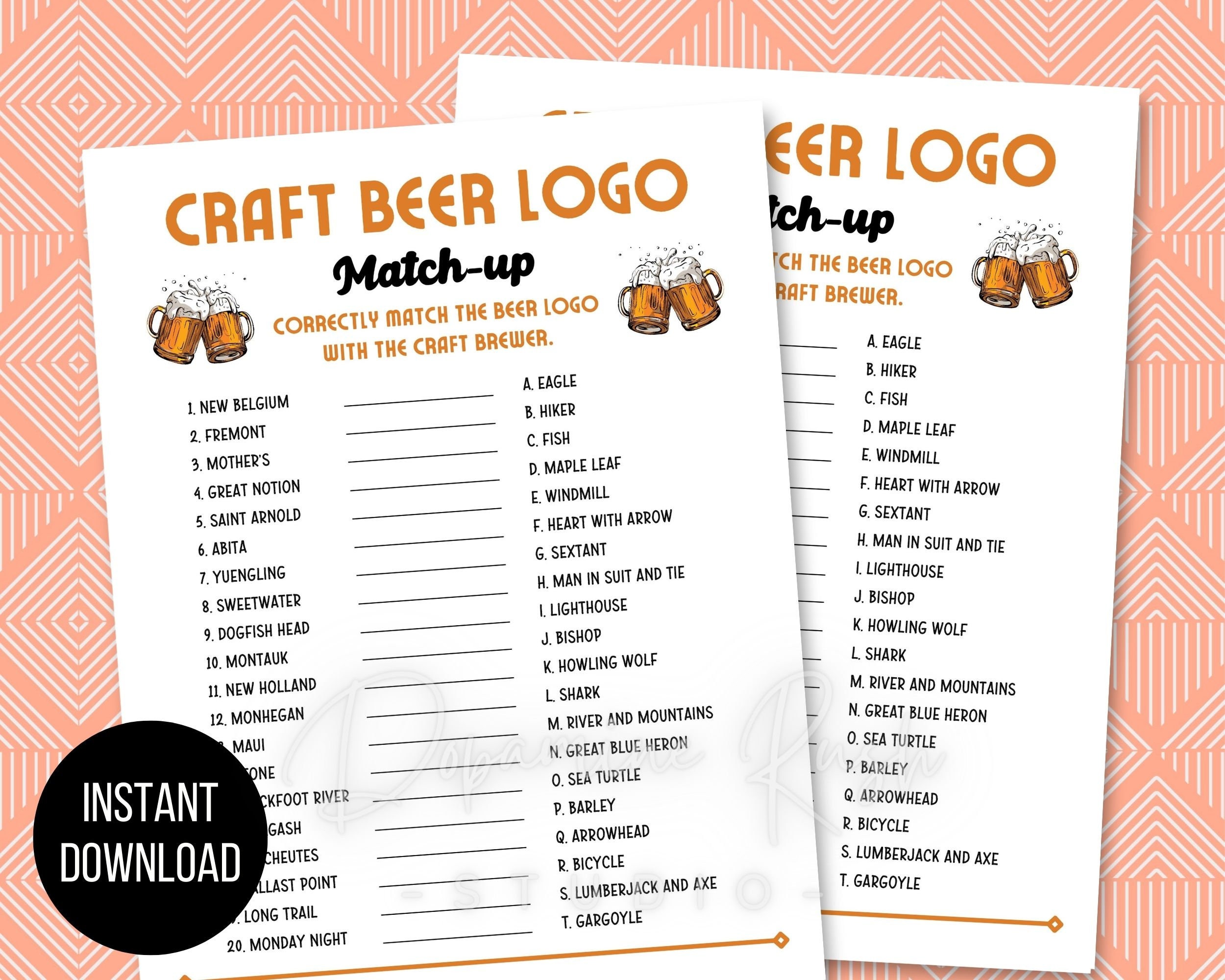 Printable Craft Beer Logo Matchup, Beer Games, Games for Adults